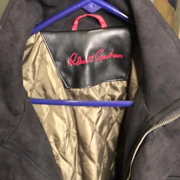 Men's Black Soft suede-like Jacket Coat with quilted lining by Robert Graham XXL - Picture 2 of 8